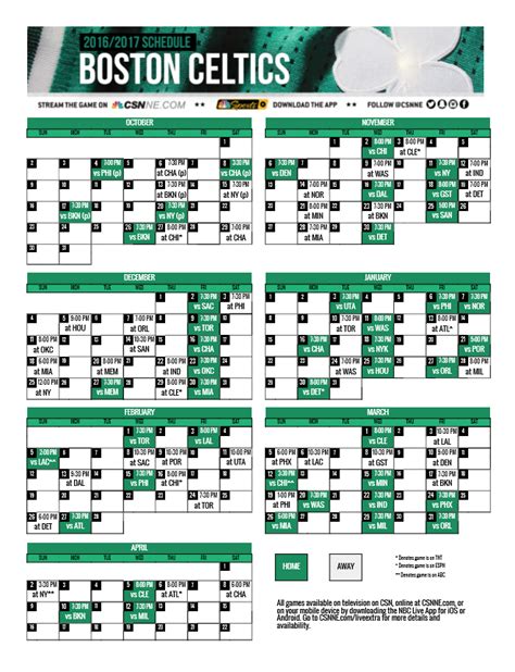 Celtics Schedule Printable